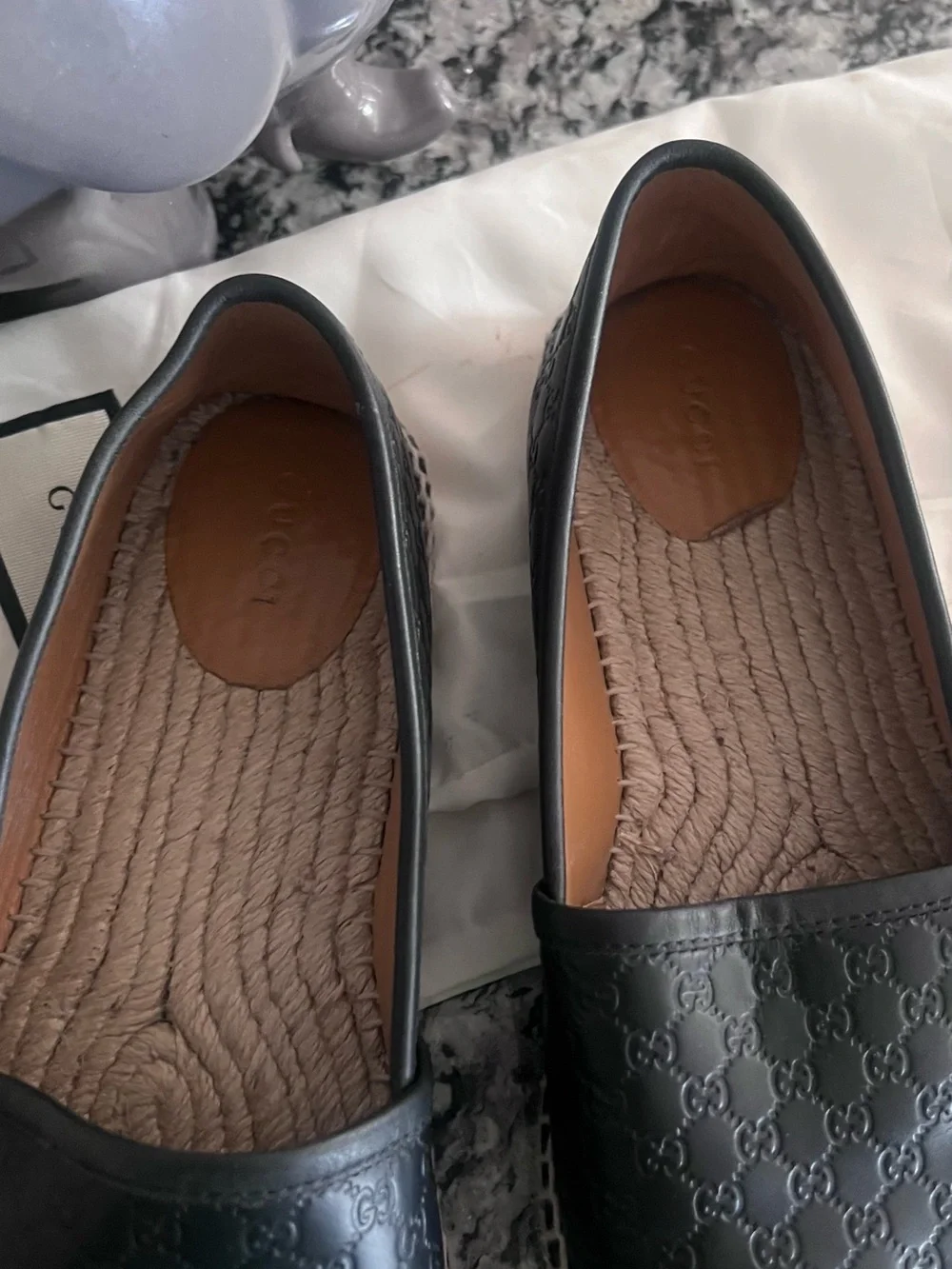 Gucci Black Leather Espadrille Slip-Ons with Braided Trim - Picture 5 of 9